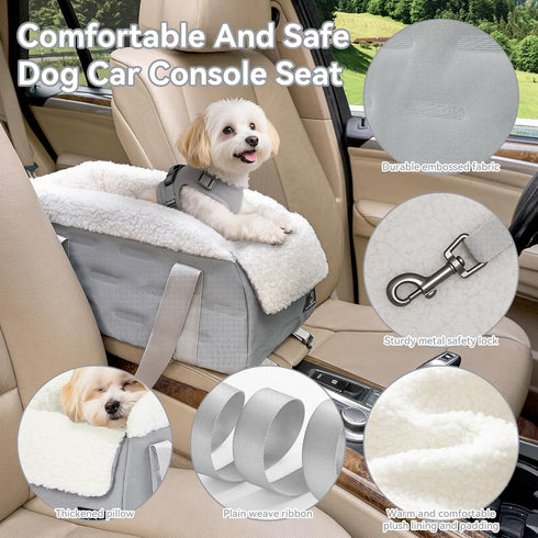 12 lbs Center Console Dog Car Seat for Small Dogs Under Secure Booster Seat with Safety Tether, Fits Most Cars & SUVs