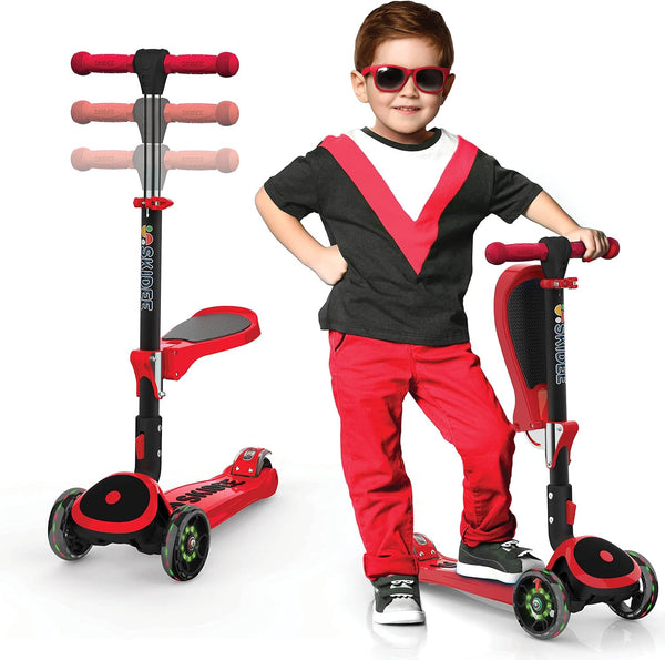 Kick Scooters for Kids Ages 3-5, Adjustable Height Foldable Scooter with Removable Seat and LED Light Wheels