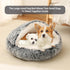 Round Hooded Dog Bed - Plush Cat Cave Self Warming Fluffy Pet Bed for Puppy and Kitty, Anti-Anxiety Donut Design