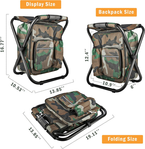 Kikerike Folding Stool Backpack Cooler Bag, Insulated Camping Chair with Front Pocket for Outdoor Events