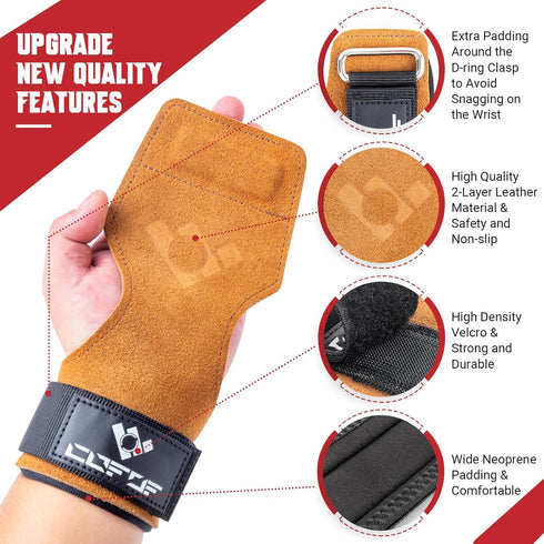 Weight Lifting Wrist Strap - Double Layer Leather Adjustable Neoprene Padded Gym Workout Lifting Hooks
