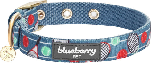Blueberry Pet Sports Fan Tennis Canvas Adjustable Dog Collar, Teal Blue, Neck 13-16.5", for Medium Breed
