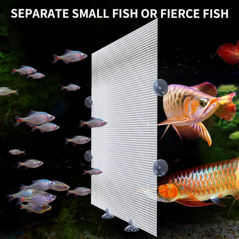 2 Pack Fish Tank Divider, Clear Plastic Cuttable Grid Plate, 13 * 17.3in, Includes Suction Cups