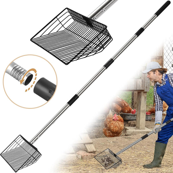 10inch Large Metal Chicken Poop Scooper, 24 to 68" Long Chicken Coop