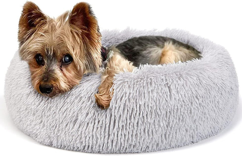 Extra Small Cute Grey Dog Bed, Washable 19 Inches Donut Fluffy Small Pet Beds for Puppy Dogs Indoor