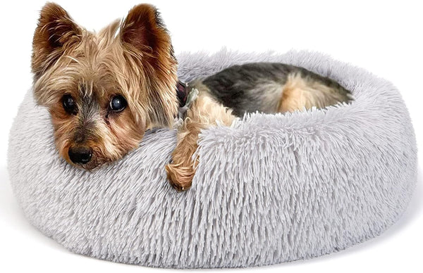 Extra Small Cute Grey Dog Bed, Washable 19 Inches Donut Fluffy Small Pet Beds for Puppy Dogs Indoor
