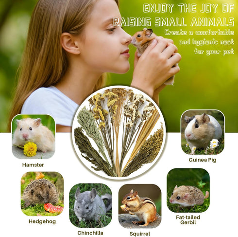 47Pcs Sukh Natural Hamster Bedding - Flower Herb Sprays Enclosure Decor & Hideout Enriching Habitat Decor, Ideal