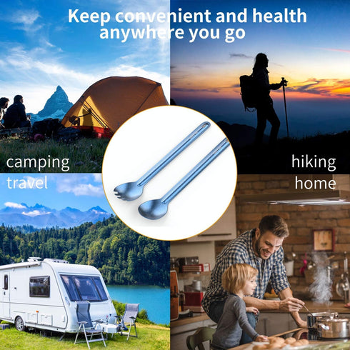 OUTXE Titanium Long Handle Spork and Spoon Set - 8.7-Inch Eco-Friendly Camping Spork