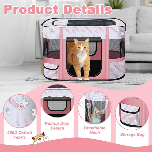Cowhill 31"L 22"W 21"H, Foldable Dog Playpen Indoor,Expandable Puppy Playpen,Portable Pet Playpen for Small