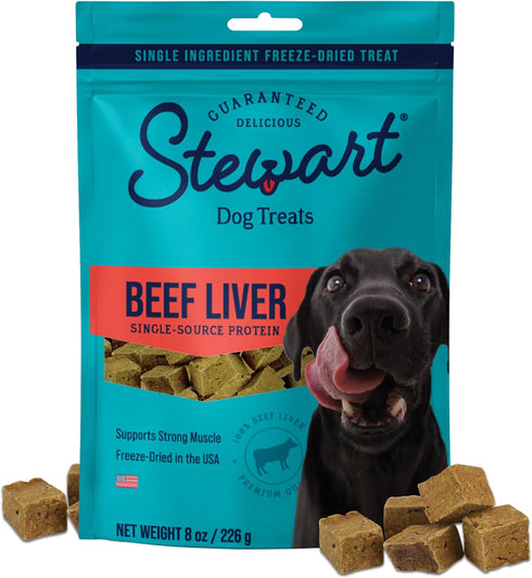 Stewart 100% Beef Liver Dog Treats, 8 oz Pouch, ~180 Pieces, Freeze