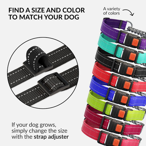 CollarDirect Martingale Dog Collar, Stainless Steel Chain and Quick Release Buckle, Reflective Collar for Dogs, Black