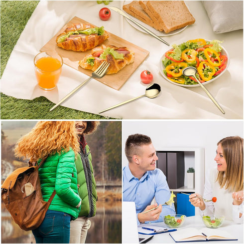 Travel Utensils with Case, 3 Pieces Reusable Stainless Steel Portable Lunch Silverware Set