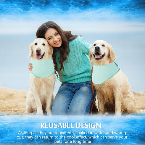3 Pack Dog Ice Bandana Cooling Collars - Breathable Triangle Scarfs for Dogs and Cats in Hot Weather, Green