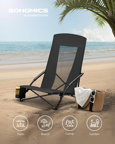 330 lb, UGCB61BK SONGMICS Portable Beach Chair for Adults, Max. Load High Backrest, Cup Holder, Lightweight