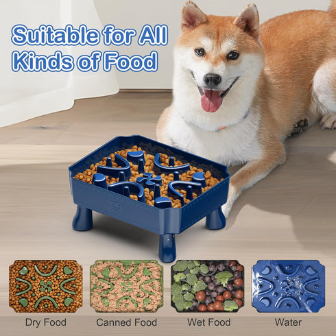 UPSKY Slow Feeder Dog Bowls, 2 in 1 Puzzle Bowl for Large Breeds, Blue Anti-Choking Interactive Feeding
