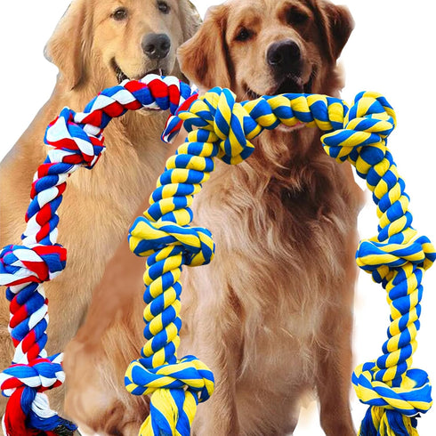 2 Pack 3.6 Feet Large Dog Chew Rope Heavy Duty Toys for Interactive Tug of War Play (Blue&Red)