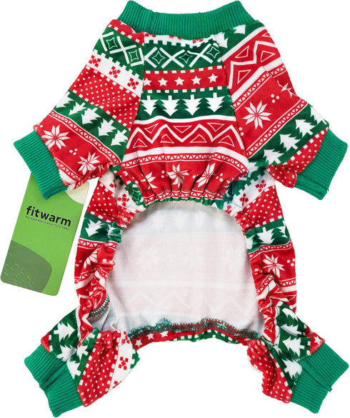 Fitwarm Dog Christmas Outfit, Red Green Pajamas for Small Dogs, Ugly Sweater for Boy Girl, Cat PJS