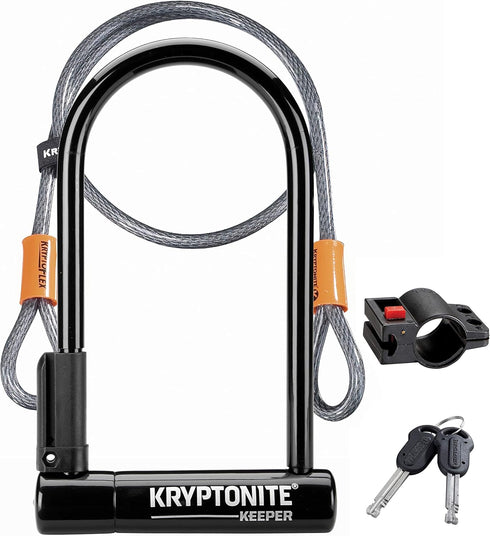 Kryptonite Keeper Bike U-Lock Standard with Braided Steel Cable - Heavy Duty Anti-Theft Bicycle U Lock, Black