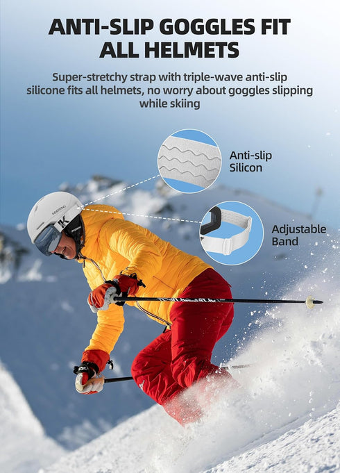 OTG Ski Goggles - Interchangeable Magnetic Lens Anti Fog Snowboard Goggles for Adult Women Men Youth