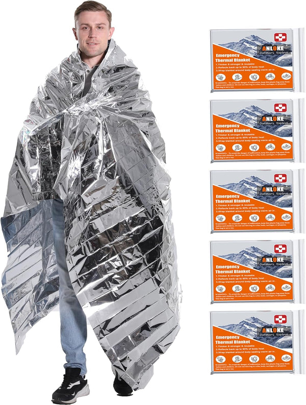 Mylar Emergency Blankets, 5 Pack Gigantic Thermal Survival Blankets 82 * 64 in, Heavy Duty Camping Gear