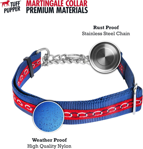 Tuff Pupper Martingale Collar for Dogs, Adjustable No Pull Training Collar, Gentle Nylon & Steel Chain, Large (18-26"