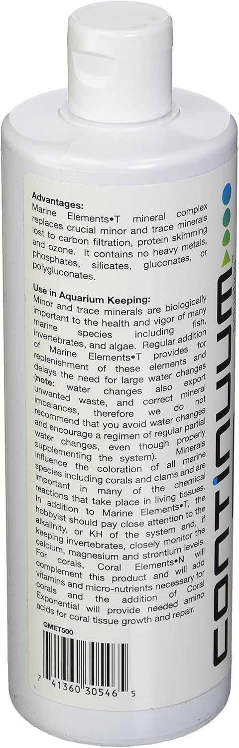 Continuum Aquatics Marine Elements T, Minor, Trace & Rare Earth Mineral Complex for All Marine & Reef Aquariums, 500-ml