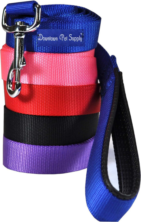 Downtown Pet Supply Heavy-Duty Dog Leash, 6ft, Padded Comfort Handle, Stainless Steel Fastener, Blue - 0.75in Wide