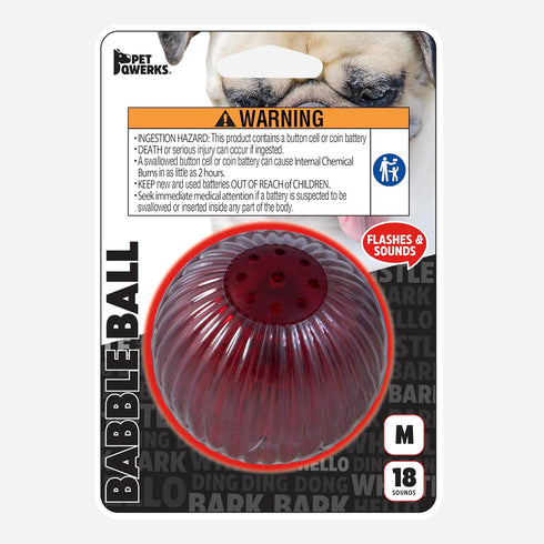 Pet Qwerks Blinky Babble Ball - Flashing Interactive Chew Dog Toy, Medium