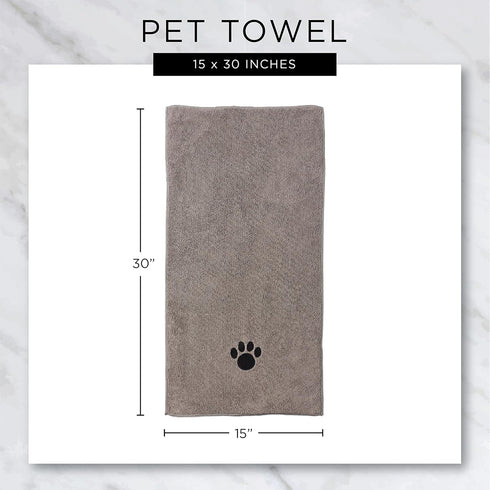 Bone Dry Pet Grooming Towel Collection, Embroidered Absorbent Microfiber Drying Set, 15x30, Black, 3 Count