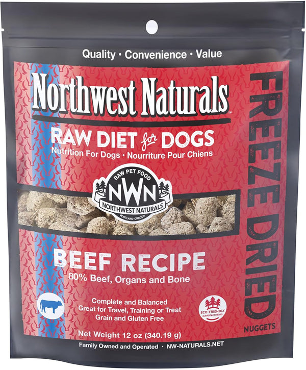 Northwest Naturals Freeze-Dried Beef Dog Food - Bite-Sized Nuggets - Grain-Free, High-Protein,