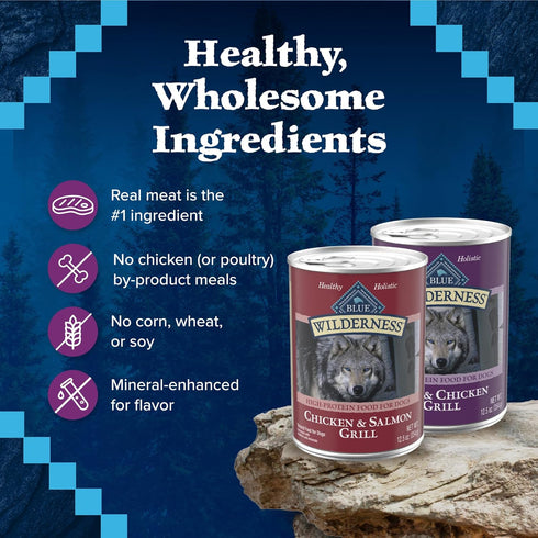 Blue Buffalo Wilderness High Protein Wet Dog Food Variety Pack for Adult Dogs, Grain-Free, 12.5 oz. Cans (6 Pack)