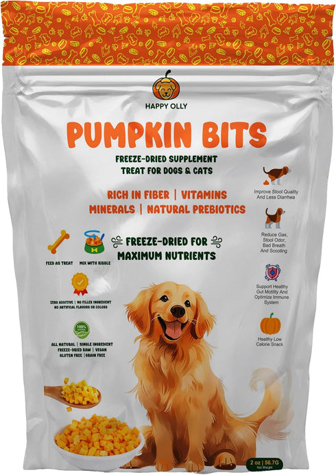 Pumpkin Treats for Dogs - Freeze Dried Pure Pumpkin, 2oz, Natural Single Ingredient for Digestion
