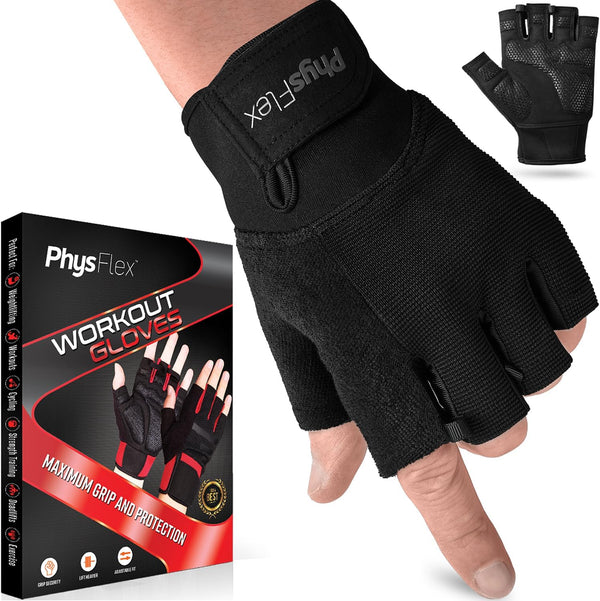 PhysFlex Workout Gloves for Men & Women - Weight Lifting & Gym