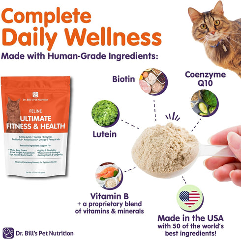 Dr. Bill’s Feline Ultimate Fitness & Health - Cat Multivitamin Powder for Weight Control, Joint, Brain, Heart & Immune