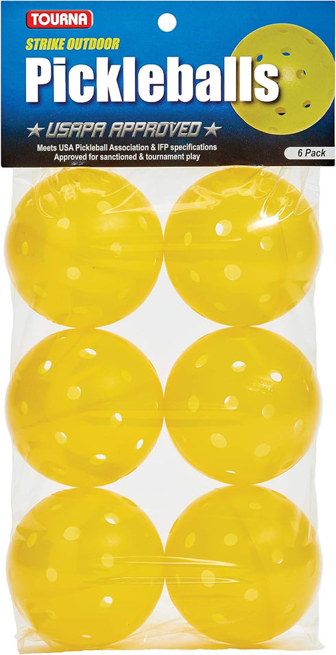 TOURNA Strike Outdoor Pickleballs - 6 Pack - USAPA Approved, Yellow