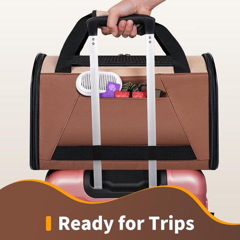 15 lbs 17.7x11.0x11.8 Inch Collapsible Small Pet Carrier for Cat with Fashion Pocket, Lightweight Sturdy Travel Carry