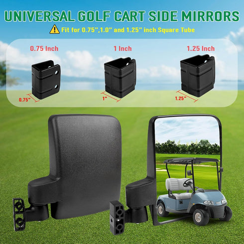 No Drilling Universal Golf Cart Side Mirrors, Fit EZGO, Club Car, Yamaha, ICON, Star, Zone - Large HD Folding Mirrors