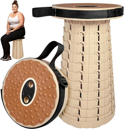 Collapsible Stool, Folding Stool with PU Cushion, Portable Foldable Stool 12 Levels