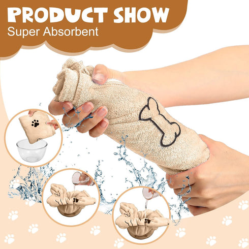 Chumia 4 Pcs Dog Towels for Drying Dogs, Microfiber Absorbent Towel for Medium Dogs & Cats, Light Brown