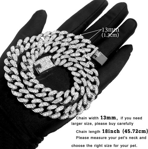 Cuban Link Dog Collar, Gold Silver Metal Chain, Cuban Diamond Pet Collars for Dogs Cats, Jewelry 8/10/14/16/18/20/24/28