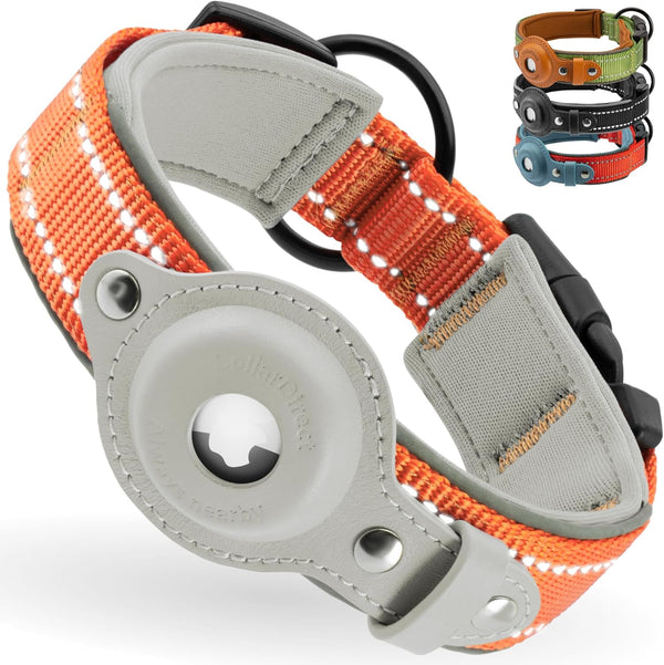 Airtag Dog Collar, CollarDirect Reflective Collar for Apple Air Tag, Large, Medium, Small Dogs, Orange