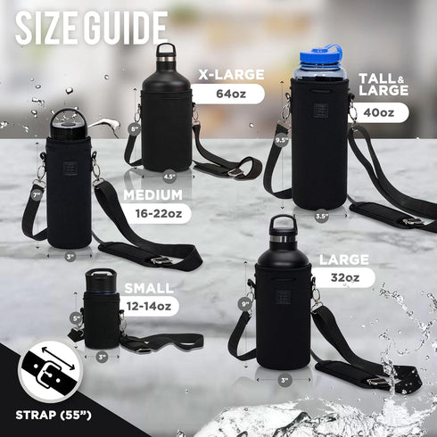 5 (32oz 1.5L)) Made Easy Kit Neoprene Water Bottle Carrier Holder with Adjustable Shoulder Strap for Insulating