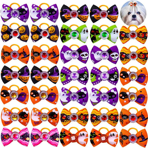 20pcs/10 Pairs Dog Hair Bows for Halloween, Rhinestone Bling Puppy Grooming Accessories