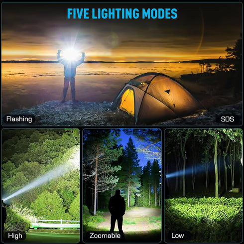 LED Rechargeable Headlamp, 900000 Lumens, 5 Modes, IPX7 Waterproof, Adjustable for Outdoor Activities