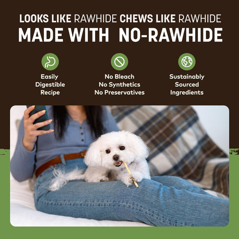 40 Count Pack Earth Animal No Hide Stix - Long Lasting Rawhide Free Small Dog Chews Sticks, Pork - Extra Value