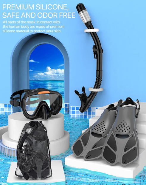 Ubekezele Women,4 1 Set Swimming,Snorkeling Snorkeling Gear for Adults Men in Snorkel with Panoramic View Diving Mask