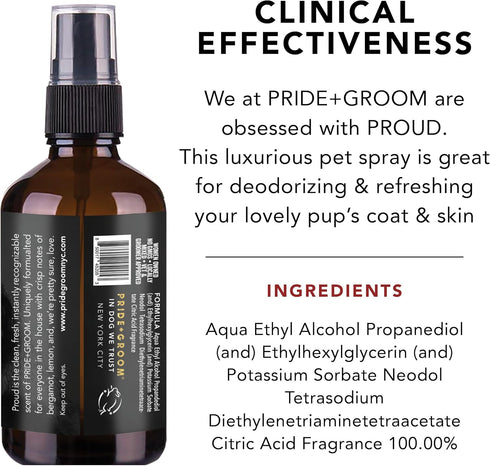 Pride and Groom Luxurious Dog Grooming Spray & Pet Deodorizer, 4 fl oz, Fresh and Clean Scent