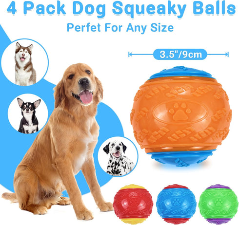 3.5in Squeaky Dog Balls - Tough Ball Toys for Dogs - Light Weight High Bouncy Dog Toy Balls (4Pcs)