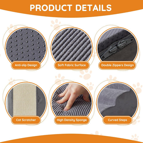 Dog Steps for Bed, 4-Step Ramp for Small Dogs, Non-Slip Bottom Design, High Density Foam Portable Pet Step, Indoor, Grey
