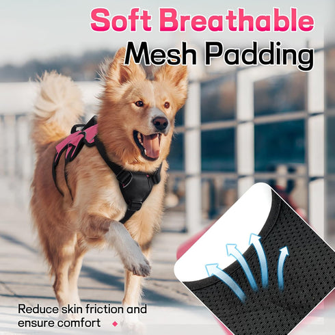 rabbitgoo Escape Proof Dog Harness, Soft Padded No Pull Vest for Large Dogs, Reflective, M, Pink